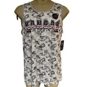 Kansas KU Jayhawks USA Flag Colosseum Tank Gray Camo Shirt Men's L